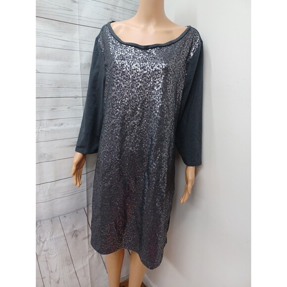 OLD NAVY Womens Sequined Stretch Sheath Dress XL Gray Long Sleeve - Picture 1 of 10
